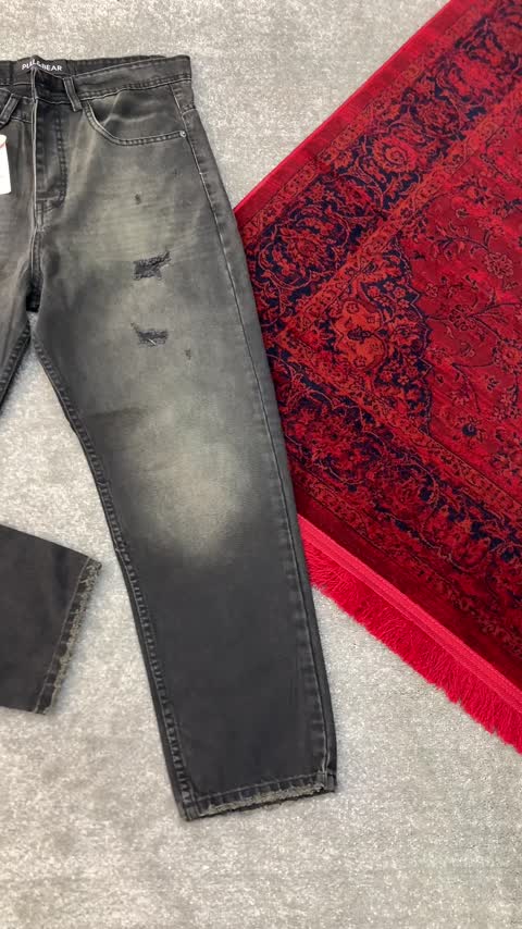 شلوار مام فیت زغالی (PULL BEAR)مردانه زاپدار