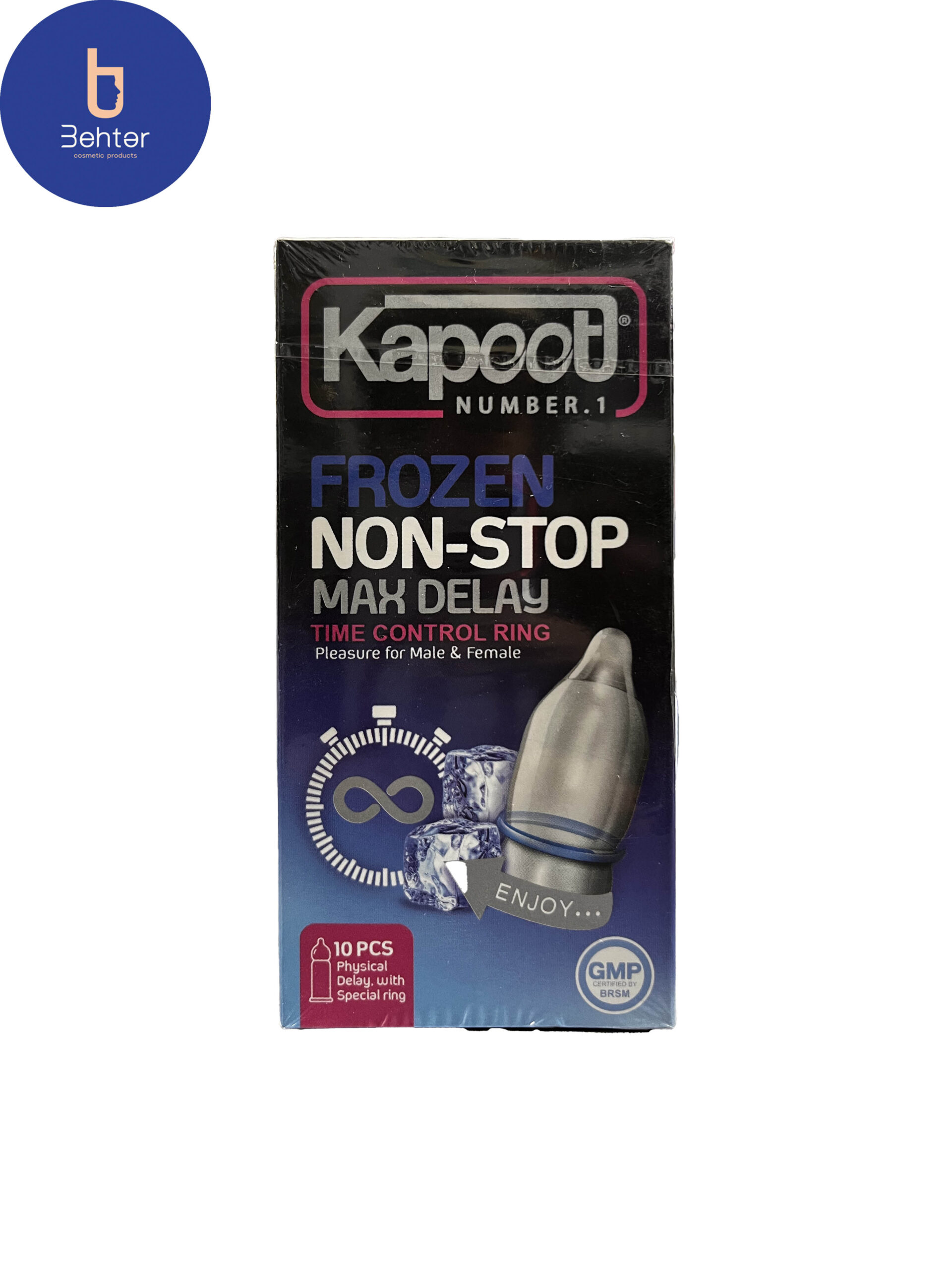 کاندوم تاخیری کاپوت مدل Frozen Non Stop بسته بندی 10عددی frozen non stop delay condom 10 pieces pack