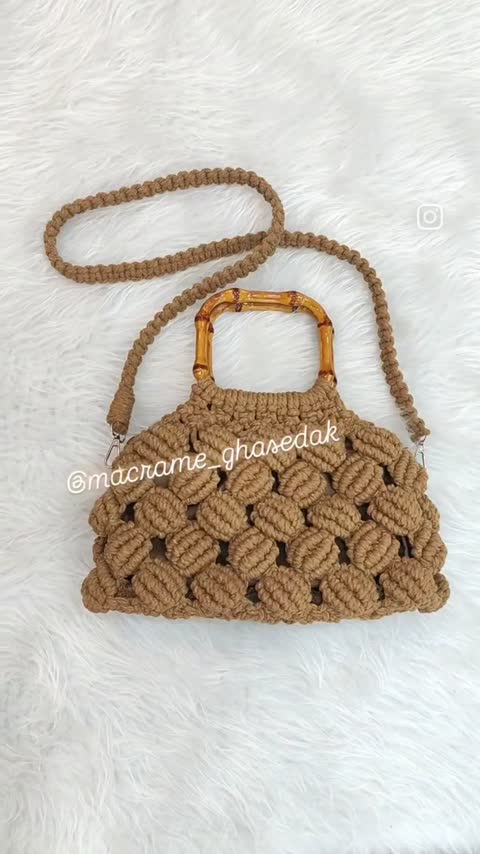 کیف مکرومه دسته چوبی 
