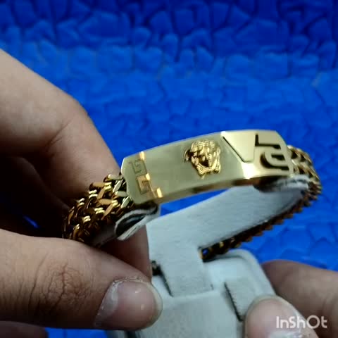 دستبند مردانه استیل طلایی پلاک دار