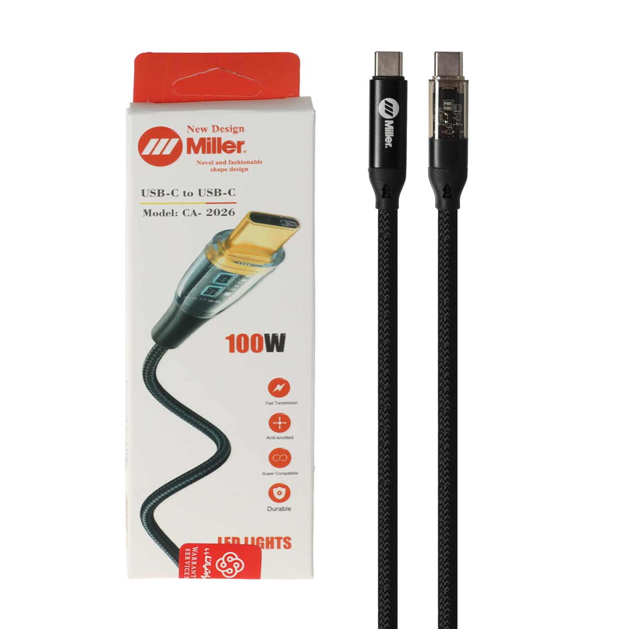 کابل شارژ PD و فست Miller Type-C To Type-C مدل CA-2026 100W - مشکی (گارانتی پارتیان پایا)