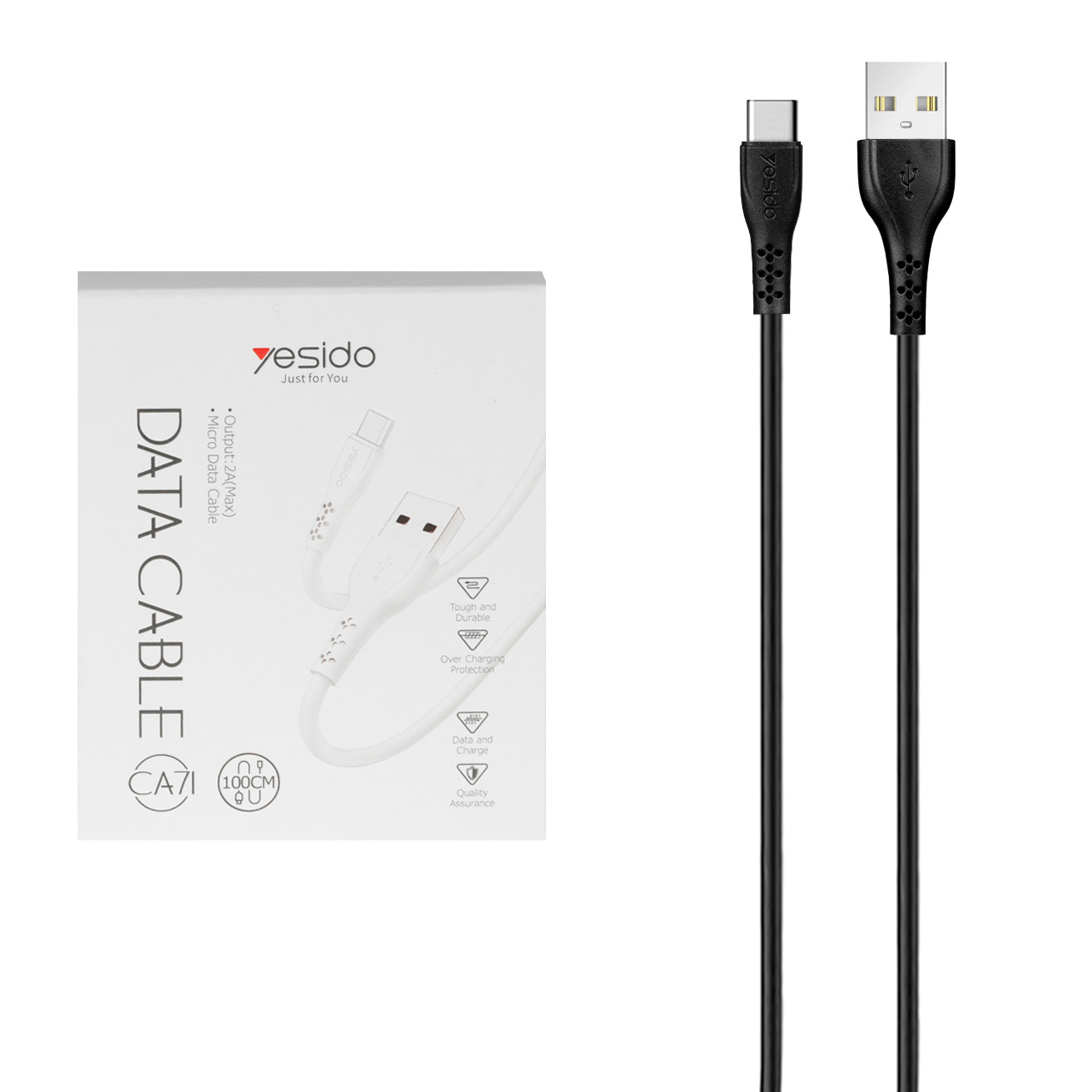 کابل شارژ فست yesido Type-C مدل CA71 - مشکی (گارانتی 18 ماه تعویض نیکان همراه)