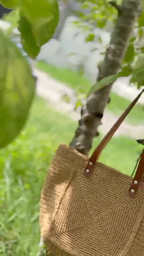 کیف دوشی زنانه روزمره رافیا مربعی