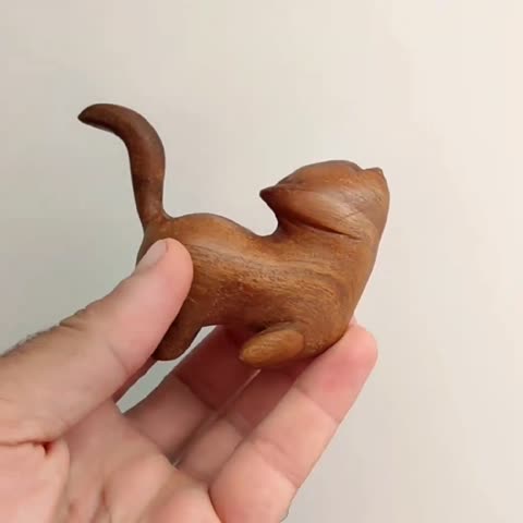 مجسمه گربه چوبی دست ساز تمام حجم