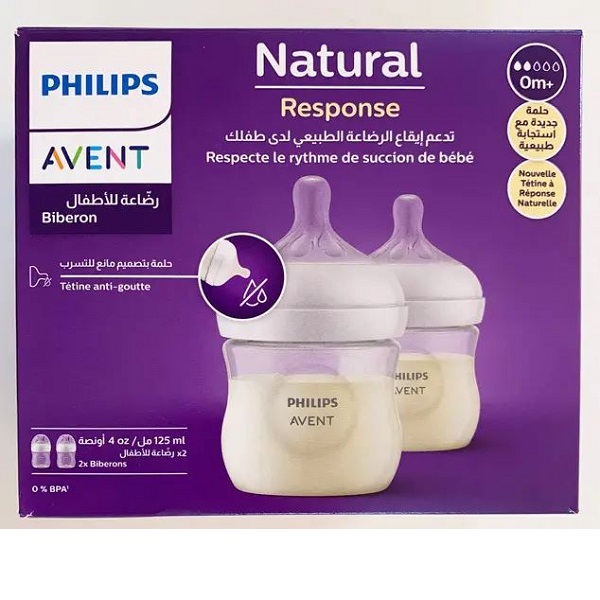 شیشه شیر نچرال 125میل ریسپانس اونت دو عددی Philips Avent scy900/02