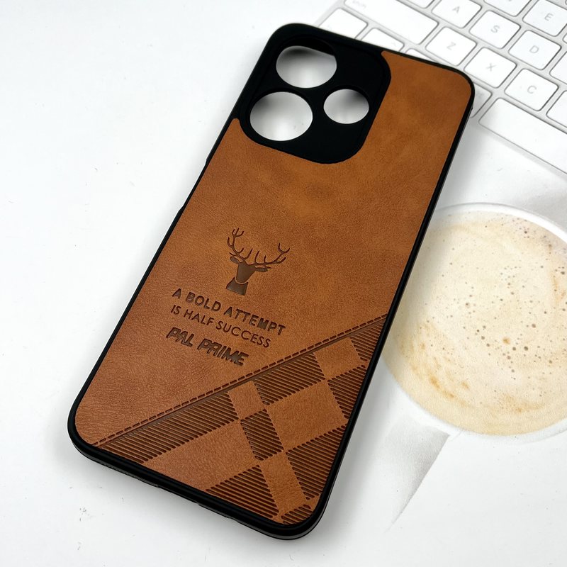 قاب گوشی Redmi 13 / Redmi 13x / Poco M6 4G شیائومی چرمی ژله ای طرح گوزنی DEER محافظ لنز دار ایربگ دار عسلی کد 243843