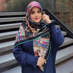 روسری نخی گارزا درجه یک دور دست دوز چاپ دیجیتال کیفیت عالی