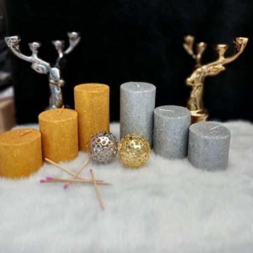 شمع اکلیلی قطر 7.شمع تزئینی با اکلیل در رنگ های طلایی و نقره ای و قرمز و آبی و سبز