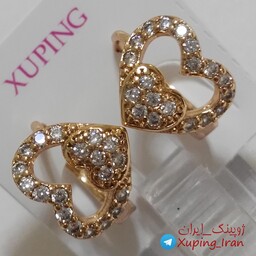 گوشواره ژوپینگ حلقه ای قلبی نگین دار طلایی Xuping طرح طلا قلب