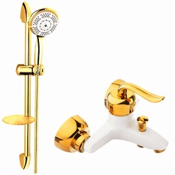 شیر حمام شیرالات رز مدل بیزانس سفید طلایی به همراه علم دوش حمام 
