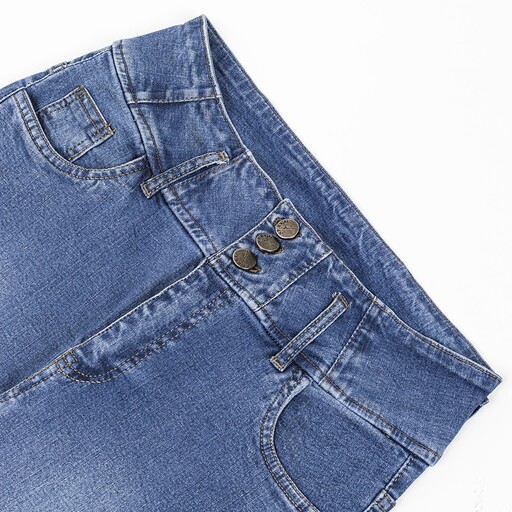 شلوار جین زنانه گن دار سایز بزرگ تک رنگ آبی کد 1010