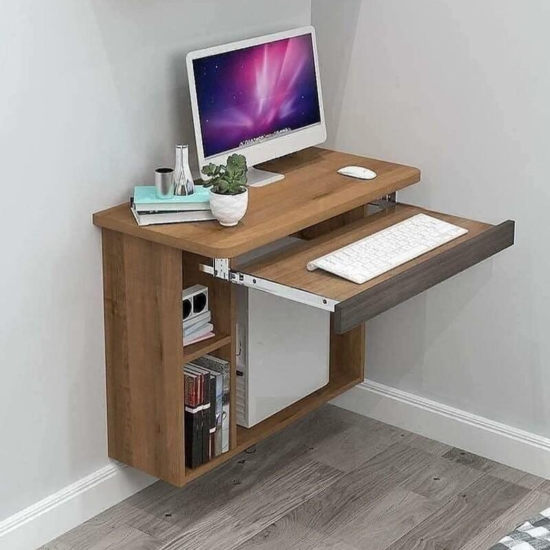 میز  کامپیوتر  دیواری چوبی  رنگ گردویی نصب سریع وآسان  بدون  اینکه اتصال  نصب میز به دیوارقابل رویت باشه