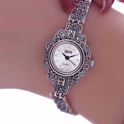 ساعت نقره زنانه عیار 925 صفحه سفید برند سما وزن 27.4 گرم فروش با ارائه فاکتور مع