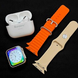 ساعت هوشمند ANO. 1ULTRA کیفیت عالی همراه با ایرپاد و دو شارژر و دو بند کرم و نارنجی
