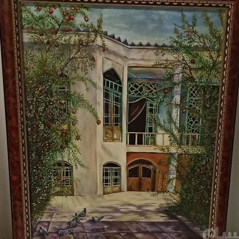 تابلو نقاشی منظره حیاط قدیمی رنگ روغن 