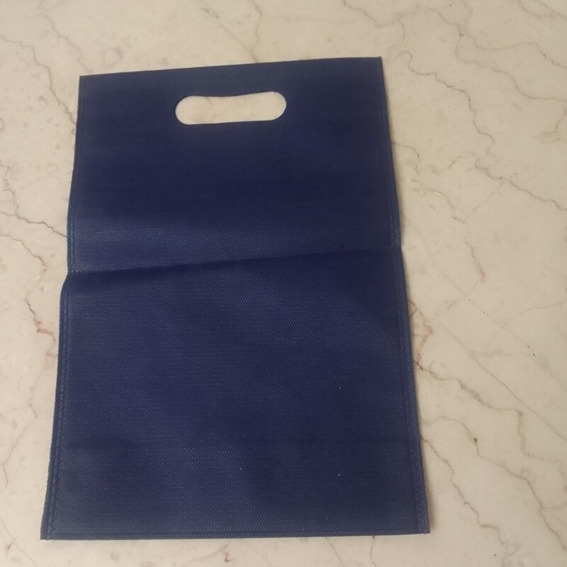 ساک کیسه کیف خرید آبی طلایی پارچه ای دستی ابعاد 21 در 31 کوچک