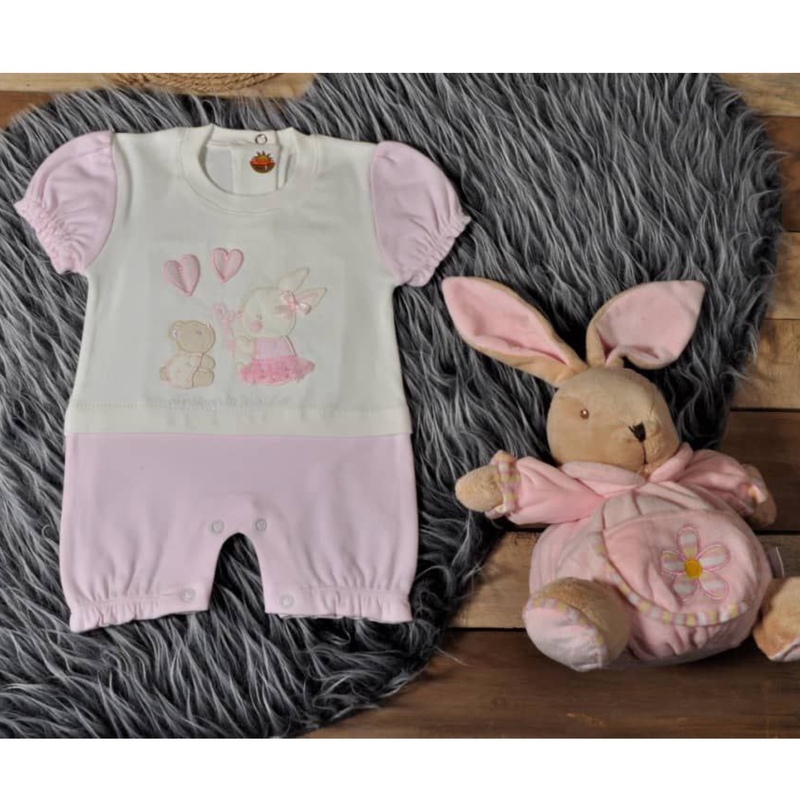 رامپر نوزادی دخترانه تمام پنبه طرح بانی خرگوشه مناسب از بدو تولد تا 12 ماه 