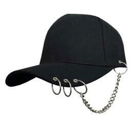 کلاه کپ پرسینگ حلقه و زنجیر رنگ مشکی کد 2135