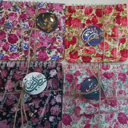 دفترچه خاطرات گل گلی پارچه تیترون کاهی به همراه جانمازی و پیکسل مذهبی