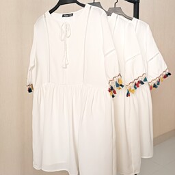 پیراهن یا مانتو حریر ژورژت وارداتی زنانه و دخترانه تک رنگ سفید در سایز بندی مناسب سایز 36 تا 44