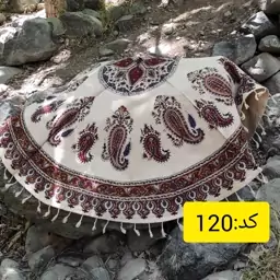 کد 120 رومیزی وجلو مبلی قلمکار درجه یک طرح گل و بته گندمی قطر 120در120رنگ قرمز کلاسیک