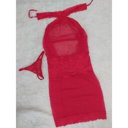 لباس خواب فانتزی توری مدل اندامی گردنی در دو رنگ قرمز و سفید فری سایز 38 تا 42 