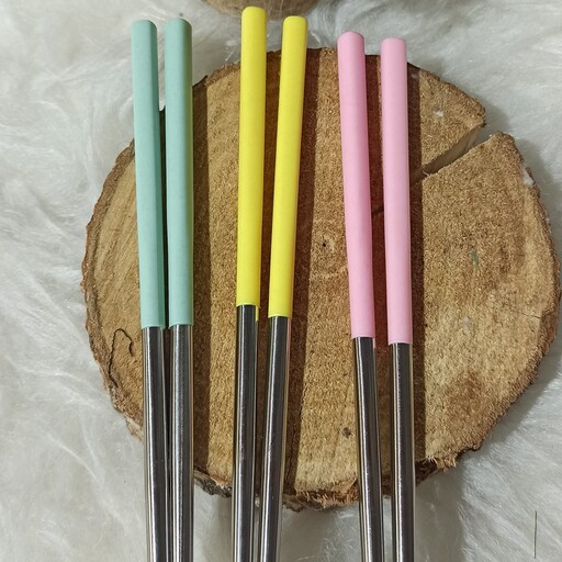 چاپستیک استیل ضد زنگ دسته پلاستیکی رنگی مقاوم چوب غذاخوری کره ای