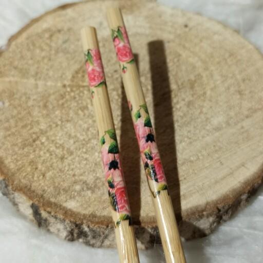 چاپستیک یا چوب غذاخوری کره ای جنس بامبو طرح گلدار 