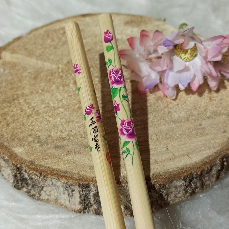 چاپستیک یا چوب غذاخوری کره ای جنس بامبو طرحدار با گلهای ریز