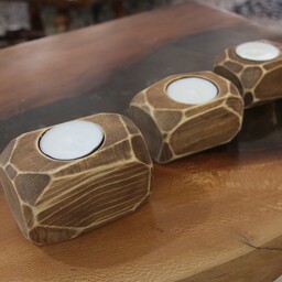 جا شمعی چوبی - ساخته شده از چوب روسی- سه تکه - حجم مستطیل تراش خورده 