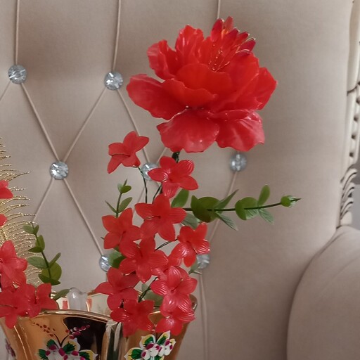 گل شقایق کریستالی شاخه ای  همراه شکوفه نرگس قابل شستشو 