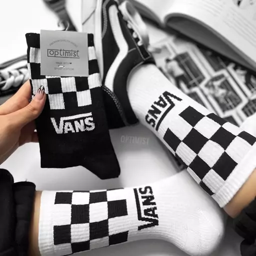 جوراب ساقدار طرح Vans ساق شطرنج  اسپرت کش انگلیسی فری سایز