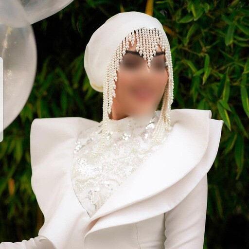 توربان مروارید دوزی عروس کرپ حریر در رنگهای متنوع 