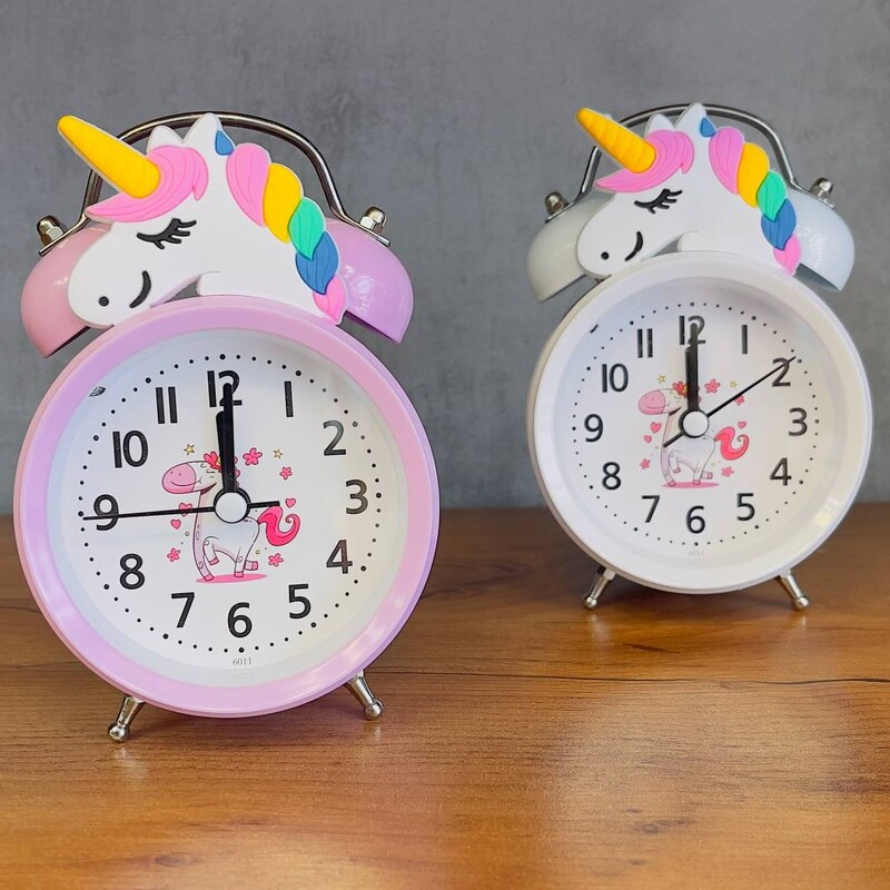 ساعت رومیزی یونیکورن بچگانه در 2 رنگ سفید و صورتی