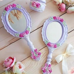 آینه دستی  پلی استر گل رز