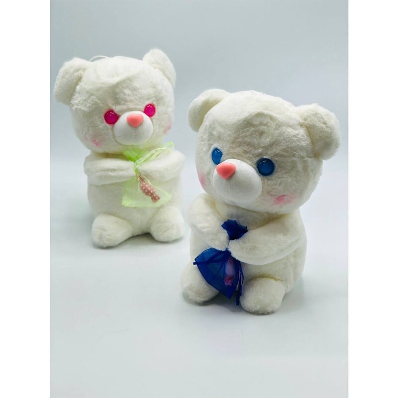 عروسک خرس سفید شکلات دار  2رنگ تکی