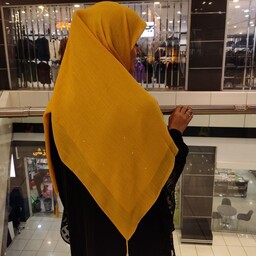 روسری نخی نگینی قواره 135 رنگ زرد پررنگ ارسال رایگان 