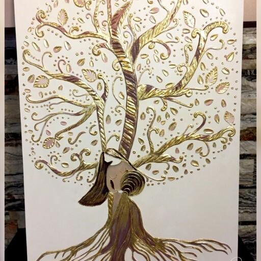 تابلو دکوراتیو خاص درخت مادر   کار شده روب بوم نقاشی 100 در 70