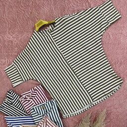 تونیک راه راه جنس بنگال رنگ بندی ترکیبی با رنگ سفید فری سایز  زیبنده بانوان و خانم ها و دختران خنک و راحت مناسب فصل بهار