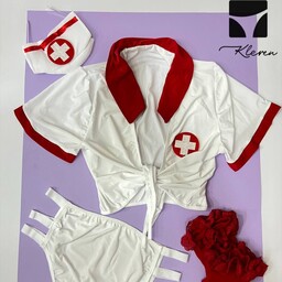 کاستوم پرستاری سفید و قرمز چهار تکه شامل جلیقه و تیشرت و کلاه و جوراب ِ قرمز می باشد درسایزهای 36 الی 46است.