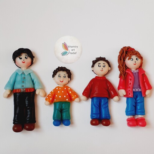 رویخچالی مگنت عروسکی خمیری نشکن پک خانوادگی تعداد 4تا با انتخاب بزرگ و کوچکی فرزندان 