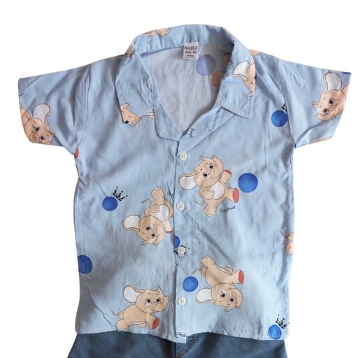 ست پیراهن آستین کوتاه و شلوارک پسرانه مدل هاوایی طرح فیل کوچولو کد 1133