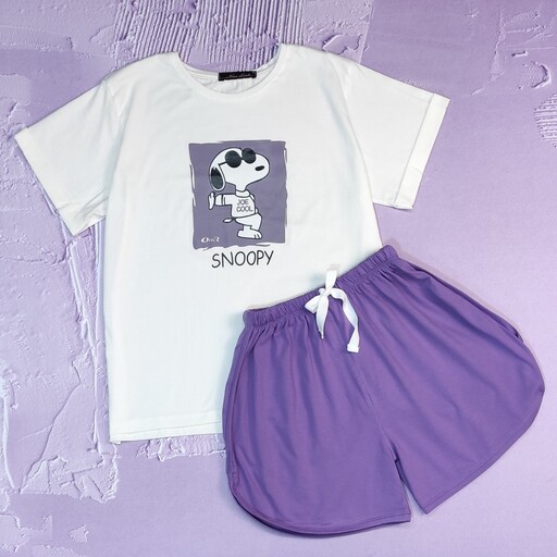 ست تیشرت کراپ و شورتک snoopy  موجود در دو سایز  جنس نخ پنبه