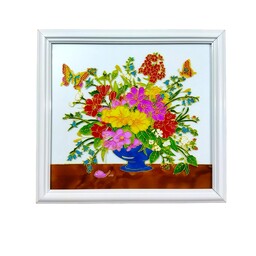 تابلو ویترای طرح گلدان پر از گل (نقاشی روی شیشه) 