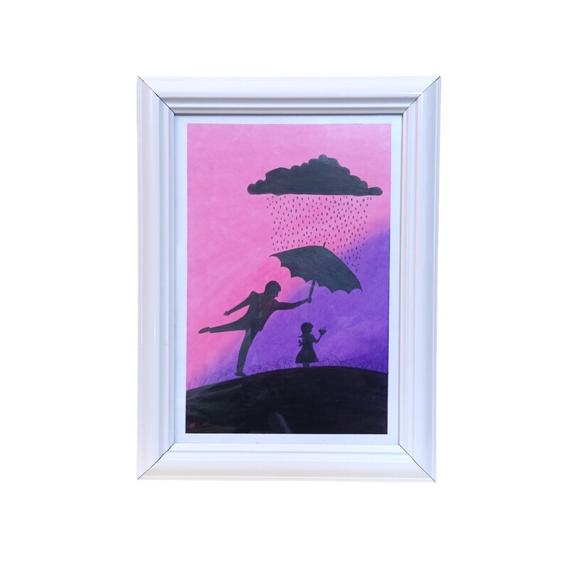 تابلو نقاشی پاستل طرح باران و دختر