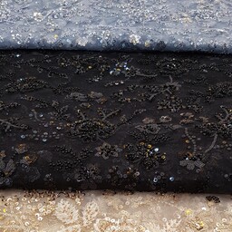 پارچه دانتل سنگدوزی ترک(کار شده با پولک و مونجوق اصلی) در سه رنگ کرم مشکی و طوسی آبی یه کار فوق حرفه ای