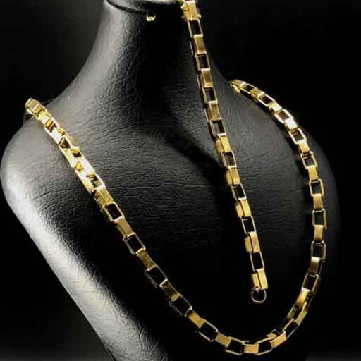 ست مردانه دستبند و گردنبند استیل آجری طلایی رنگ ثابت