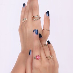 پک انگشتر زنانه 5 تایی همراه با یک انگشتر بند انگشتی استیل زیبا و شیک 