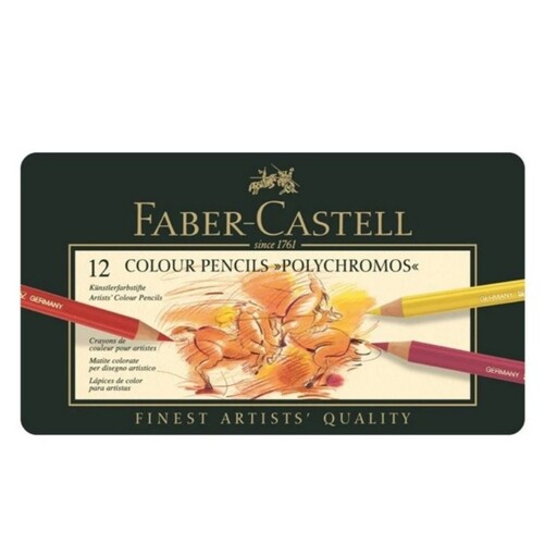 مداد رنگی 12 رنگ پلی کروم فابر کاستل ( polychromos ) جعبه فلزی اصل آلمانی ( FABER CASTELL)