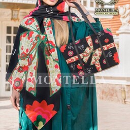 ست کیف و روسری با کیف مستطیلی رنگ مشکی قرمز  طرحدار قیمت آف حراجی ارسال رایگان  mo33